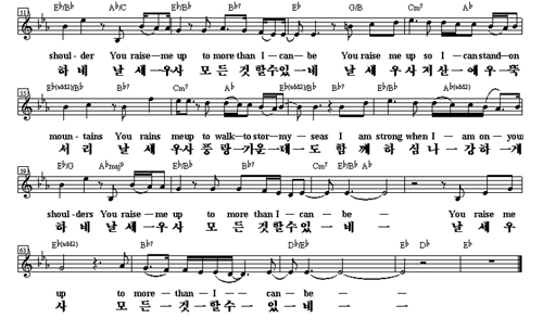 스크랩 You Raise Me Up 날 세우시네 C Eb F 악보 가사
